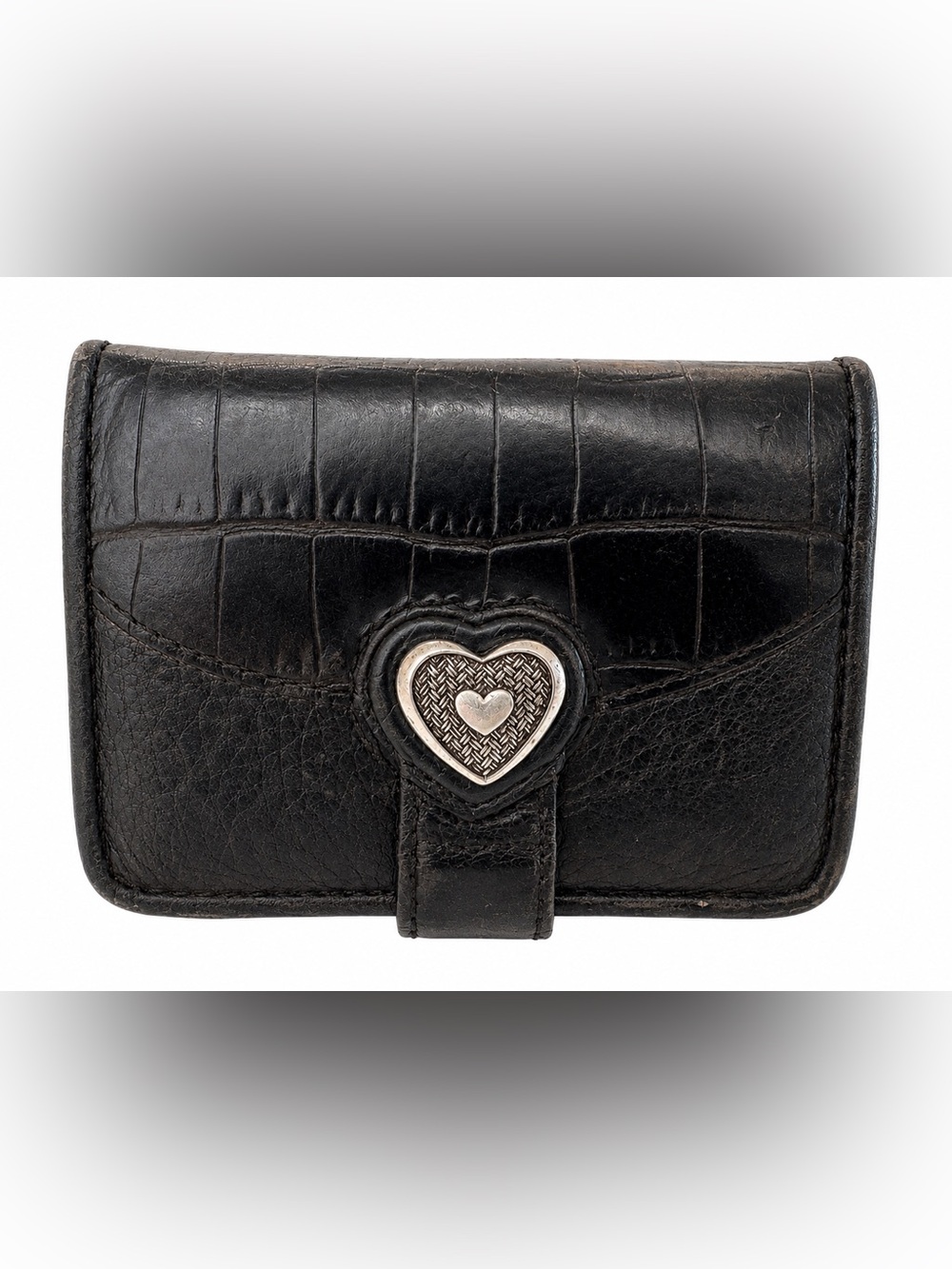 Brighton Black Croc-Texture Leather Wallet with Heart Accent 🖤🩷🖤